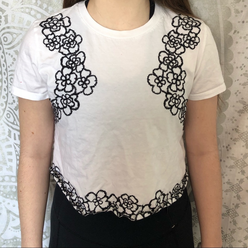 white with black floral top shop crop top